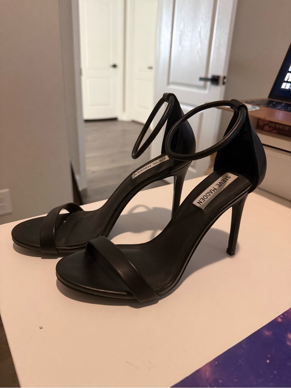 Steve Madden Black Open-Toe Ankle-Strap Heels